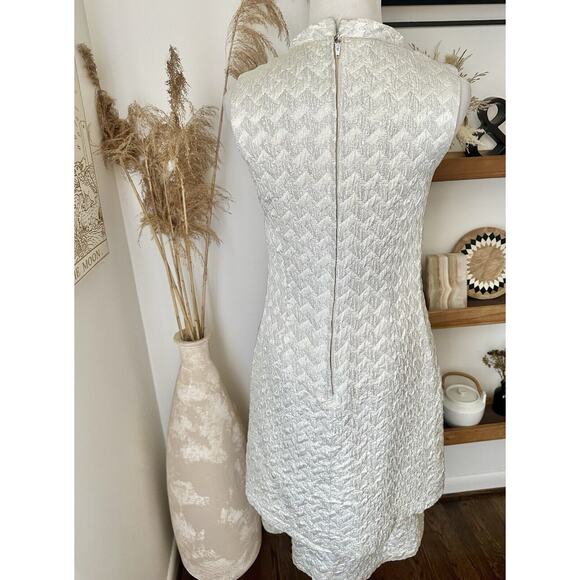 Vintage 60’s Nan Leslie Silver Metallic Quilted Mod Midi Dress - Picture 9 of 11